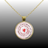 Happiness Is a Gift and the Trick Is ... Charles Dickens Quote Heart Swirl 1" Pendant Necklace in Gold Tone