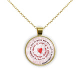 Happiness Is a Gift and the Trick Is ... Charles Dickens Quote Heart Swirl 1" Pendant Necklace in Gold Tone