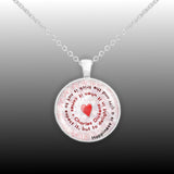 Happiness Is a Gift and the Trick Is ... Charles Dickens Quote Heart Swirl 1" Pendant Necklace in Silver Tone