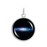 Starburst Silver Coin Galaxy NGC 253 in the Constellation Sculptor Space 3/4" Charm for Petite Pendant or Bracelet in Silver Tone