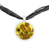 Sunflowers w/ Yellow Background Van Gogh Art Painting 1" Pendant Necklace in Silver Tone