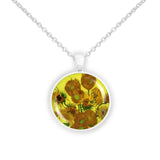 Sunflowers w/ Yellow Background Van Gogh Art Painting 1" Pendant Necklace in Silver Tone