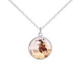 A Bad Hoss Cowboy & Horse Russell Western Art Painting 3/4" Charm for Petite Pendant or Bracelet in Silver Tone