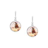 A Bad Hoss Cowboy & Horse Russell Western Art Painting Dangle Earrings w/ 3/4" Art Charms in Silver Tone
