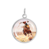 A Bad Hoss Cowboy & Horse Russell Western Art Painting 3/4" Charm for Petite Pendant or Bracelet in Silver Tone