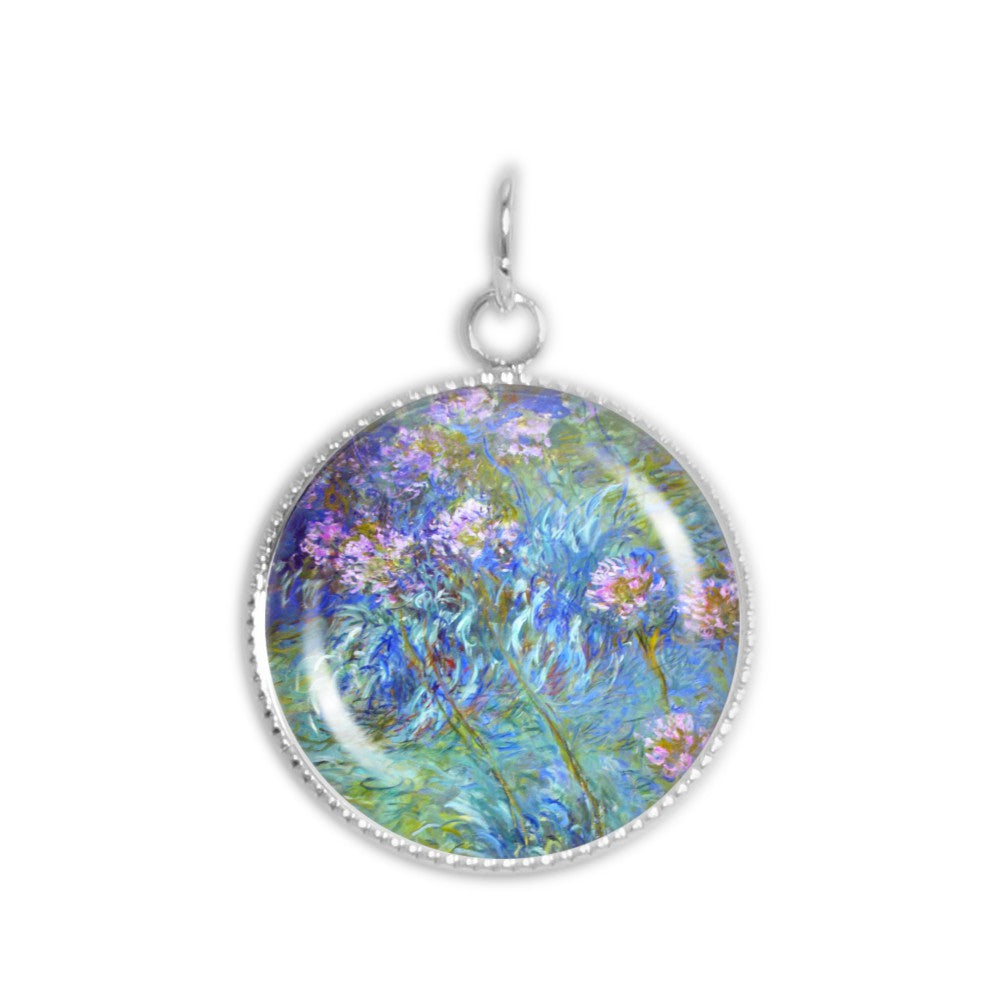 Light Purple Agapanthus Flowers Monet Art Painting 3/4" Charm for Petite Pendant or Bracelet in Silver Tone