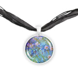 Light Purple Agapanthus Flowers Monet Painting 1" Pendant Cable Chain Necklace in Silver Tone