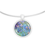 Light Purple Agapanthus Flowers Monet Painting 1" Pendant Cable Chain Necklace in Silver Tone
