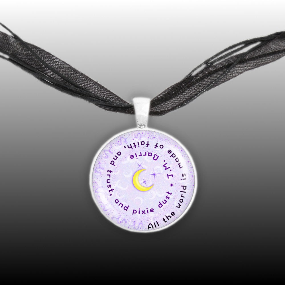 All the World Is Made of Faith, and Trust and ... Barrie Quote Moon Swirl 1" Pendant Necklace in Silver Tone