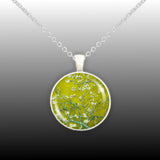 Almond Tree Branches w/ Flowers in Yellow Van Gogh Art Painting 1" Pendant Chain Necklace in Silver Tone or Gold Tone