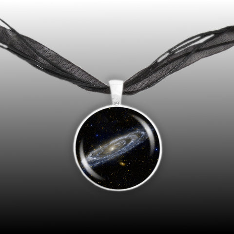 Andromeda Galaxy in the Constellation Andromeda Space 1" Pendant Necklace in Silver Tone