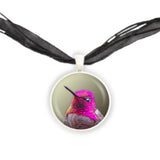 Anna's Hummingbird Bird Photo 1" Pendant Necklace in Silver Tone