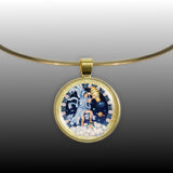 Aquarius the Water Bearer Astrological Sign in the Zodiac Illustration 1" Pendant Necklace in Gold Tone