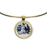 Aquarius the Water Bearer Astrological Sign in the Zodiac Illustration 1" Pendant Necklace in Gold Tone
