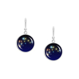 Aquarius Constellation Illustration Dangle Earrings w/ 3/4" Space Charms in Silver Tone