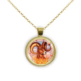 Aries the Ram Astrological Sign in the Zodiac Illustration 1" Pendant Necklace in Gold Tone