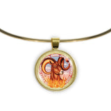 Aries the Ram Astrological Sign in the Zodiac Illustration 1" Pendant Necklace in Gold Tone