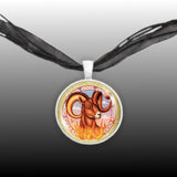 Aries the Ram Astrological Sign in the Zodiac Illustration 1" Pendant Necklace in Silver Tone