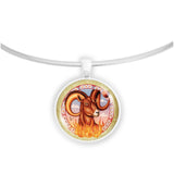 Aries the Ram Astrological Sign in the Zodiac Illustration 1" Pendant Necklace in Silver Tone