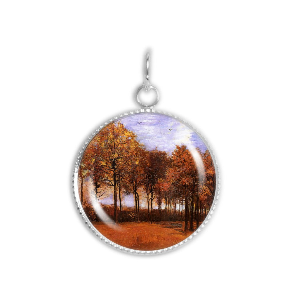 Autumn Landscape with Trees Van Gogh Painting 3/4" Charm for Petite Pendant or Bracelet in Silver Tone or Gold Tone