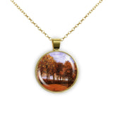 Autumn Landscape with Trees Van Gogh Art Painting 1" Pendant Necklace in Gold Tone