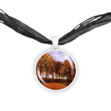 Autumn Landscape with Trees Van Gogh Art Painting 1" Pendant Necklace in Silver Tone