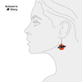 Shivers up My Spine Halloween Bat and Spooky Orange Moon Earrings in Silver Tone