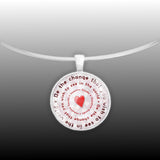Be the Change That You Wish to See in the World Gandhi Quote Heart Bullseye 1" Pendant Necklace in Silver Tone