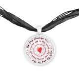 Be the Change That You Wish to See in the World Gandhi Quote Heart Bullseye 1" Pendant Necklace in Silver Tone