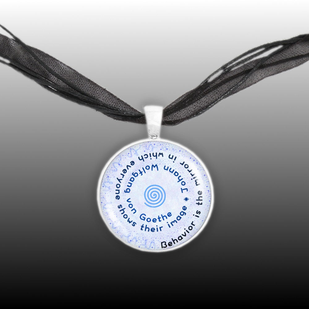 Behavior Is the Mirror in Which Everyone Shows Their Image Goethe Quote 1" Pendant Necklace in Silver Tone