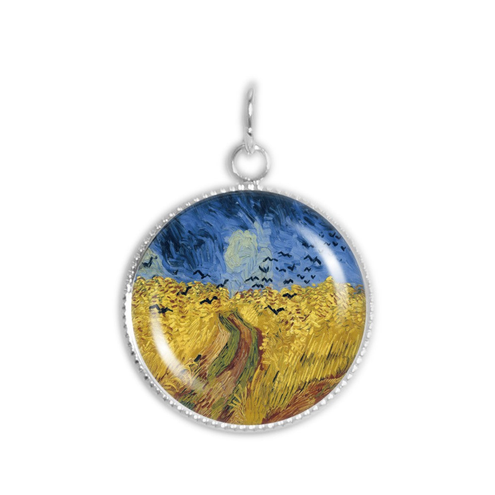 Black Crows in a Wheat Field Van Gogh Painting Round 3/4" Charm for Petite Pendant or Bracelet in Silver Tone or Gold Tone