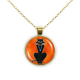 Black Kitty Cat Wearing Blue Stone Jewelry Art Painting 1" Pendant Cable Chain Necklace in Silver Tone or Gold Tone