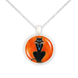 Black Kitty Cat Wearing Blue Stone Jewelry Art Painting 1" Pendant Cable Chain Necklace in Silver Tone or Gold Tone