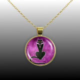 Black Kitty Cat Wearing Cross Jewelry Art Painting 1" Pendant Cable Chain Necklace in Silver Tone or Gold Tone