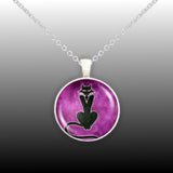 Black Kitty Cat Wearing Cross Jewelry Art Painting 1" Pendant Cable Chain Necklace in Silver Tone or Gold Tone