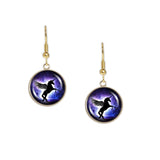 Unicorn with Wings Black Silhouette in Dark Purple Forest Dangle Earrings w/ 3/4" Charms in Silver Tone