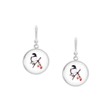 Black Capped Chickadee w/ Juicy Red Berries Color Pencil Drawing Style Dangle Earrings w/ 3/4" Charms in Silver Tone