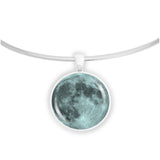 The Blue Moon of Earth Solar System 1" Pendant Necklace in Silver Tone
