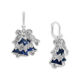 Blue Bells Topped w/ Bow & Swarovski Crystal Earrings in Silver Tone, Christmas
