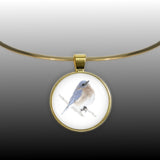 Bluebird Color Pencil Drawing Style 1" Pendant Necklace in Gold Tone