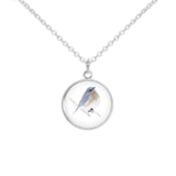 Bluebird Bird Perched on Branch Color Pencil Drawing Style 3/4" Charm for Petite Pendant or Bracelet Silver Tone