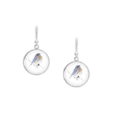 Bluebird Bird Perched on a Branch Color Pencil Drawing Style Dangle Earrings with 3/4" Charms in Silver Tone