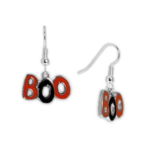 BOO in Orange and Black Earrings in Silver Tone, Celebrate Halloween, Autumn, Harvest