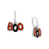 BOO in Orange and Black Earrings in Silver Tone, Celebrate Halloween, Autumn, Harvest