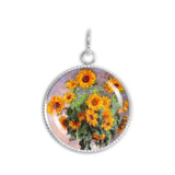 Sunny Bouquet of Sunflowers Monet Art Painting 3/4" Charm for Petite Pendant or Bracelet in Silver Tone