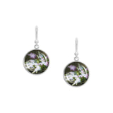 Purple & White Lilacs Raoul de Longpre Art Painting Dangle Earrings w/ 3/4" Charms in Silver Tone