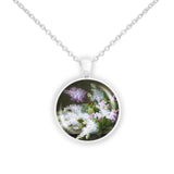Springtime Purple & White Lilacs Raoul de Longpre Painting 1" Pendant Necklace in Silver Tone