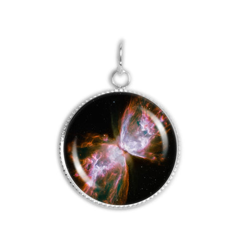 Butterfly Nebula in the Constellation Scorpius Space 3/4" Charm for Petite Pendant or Bracelet in Silver Tone
