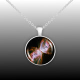 Butterfly Nebula in the Constellation Scorpius Space 1" Pendant Necklace in Silver Tone
