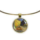 Cafe At Night Van Gogh Art Painting 1" Pendant Necklace in Gold Tone